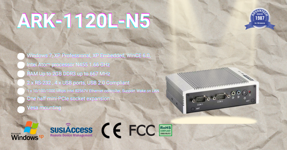 ARK-1120L-N5 Intel® Atom™ N455 Fanless Embedded Box PC